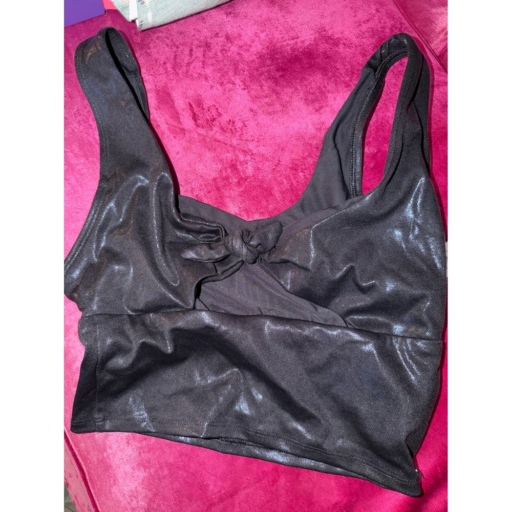 Adore Me Black Shimmer Knot Front Cutout Crop Top Small